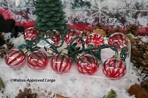 POTTERY BARN PEPPERMINT STRIPE GLASS GLOBE STRING LIGHTS - NIB - TREAT YOUR TREE - Picture 1 of 8