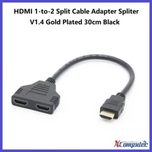 HDMI 1-to-2 Split Cable Adapter Spliter V1.4 Gold Plated 30cm Black - Picture 1 of 2