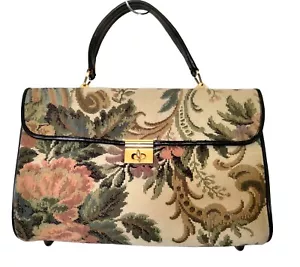 VTG 50's Made in Italy Expressly for Kaufman's Multi Floral Tapestry Handbag - Picture 1 of 18