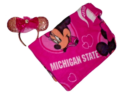 Disney Minnie Mouse hair piece Plush Throw 38x54" Fleece child MSU Blanket tS2 - Image 1 of 4
