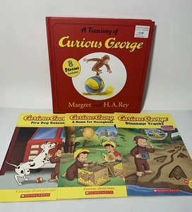 Curious George Book Lot 4 Books Treasury Dinosaur Tracks Honeybees Fire Dog - Bild 1 von 3