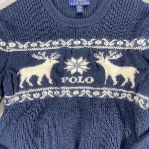 Polo Ralph Lauren Kids Navy Holiday Reindeer Sweater Size Large (14-16) - Picture 1 of 7