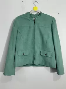 Womans Alfred Dunner Size 12 Petite Teal Zip Up Blazer Jacket - Picture 1 of 8