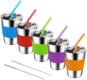 Kids Cups with Straws and Lids, 5 Pack 12Oz Spill Proof Toddlers Straws Tumbler - Picture 1 of 12