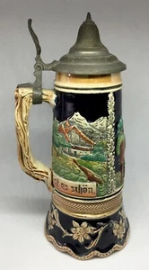 Jarra de cerveza Alemana - cerámica con tapadera de estaño y caja de música - Imagen 1 de 12