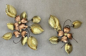 2 Vintage Dogwood Flowers and Leaves Brass Copper Metal Wall Sculptures Detailed - Picture 1 of 5