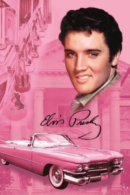 New Elvis Presley Pink Cadillac Plush Fleece Throw Gift Blanket Graceland Guitar - Image 1 of 3