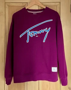 TOMMY HILFIGER purple spell out logo sweatshirt top unisex M 42 in chest - Picture 1 of 15
