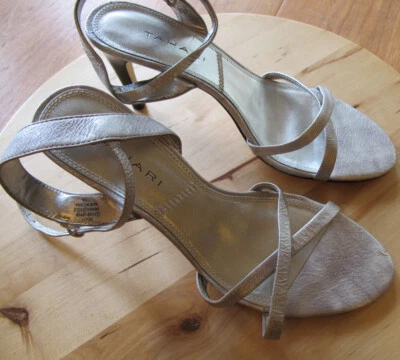 Tahari Sandal REDUCED silver leather high heel metallic~NEW~sz 7.5~Treaty~FREE H - Image 1 of 4