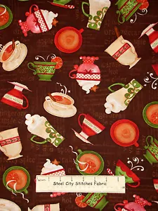 Christmas Apple Cider Holid Brown Cotton Fabric Wilmington Hot Cider #33748 Yard - Picture 1 of 1