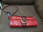 Madi Claire Frisco Red Embossed Structured Leather Crossbody Bag Chain Strap Nwt