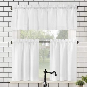 No. 918 Martine Microfiber Semi-Sheer Rod Pocket Kitchen Curtain Valance and - Picture 1 of 5