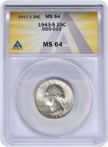 1943-S Washington Silver Quarter DDO 10 MS64 ANACS Cover