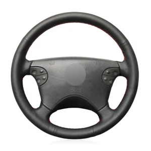 Black Leather Hand-stitched Car Steering Wheel Cover for Benz W210 E-Class - Picture 1 of 15