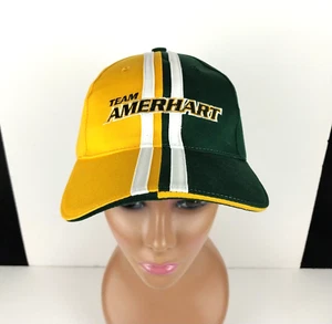 Team Amerhart Promotional Designs Mens Yellow Green Cotton Strapback Cap Hat NEW - Picture 1 of 7