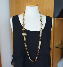 collana lunga etnica pietre e perle vetro gialle marroni handmade regalo donna