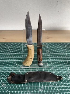 Lote de 2 facas Bowie originais feitas no Japão e alças de chifre alemãs lâminas de 6 pol. - Imagem 1 de 4