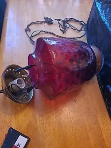 Vintage Cranberry Glas Daumenabdruck Swag Hängelampe wie besehen - Bild 1 von 18