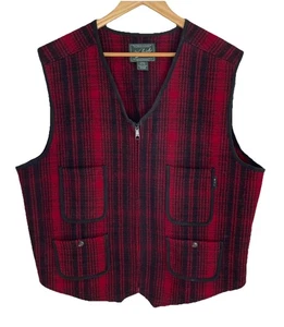 Woolrich Buffalo karierte Wolle Feldjagd Weste Rückenschnalle robust Herren XL rot/schwarz - Bild 1 von 15
