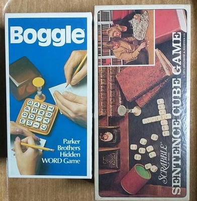 VTG 2 Word Board Games 1971 Scrabble Sentence Cube + 1976 Parker Brothers Boggle - Image 1 of 4