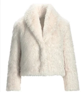 Boston proper NWT, white silver faux fur holiday season party jacket L - Picture 1 of 12
