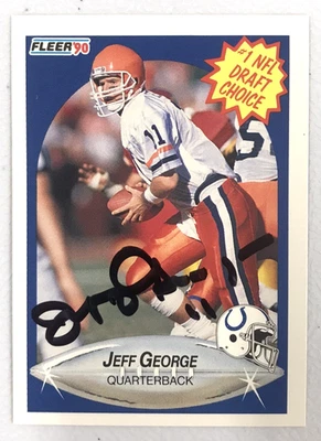 Jeff George Signed Fleer '90 Rookie NFL Football Card #347 Indianapolis Colts MT - Image 1 of 4