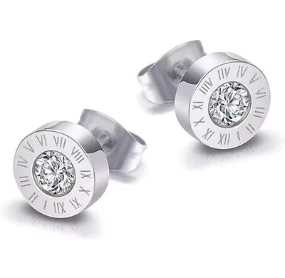 Pendientes de plata de cristal Inspo Hoop de diseñador con números romanos Foto 1 de 2