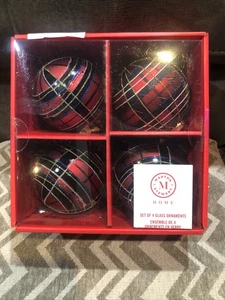 Martha Stewart Home 4er Set GLAS WEIHNACHTSSCHMUCK ROT SCHWARZ BLAU + KARIERT - Bild 1 von 4