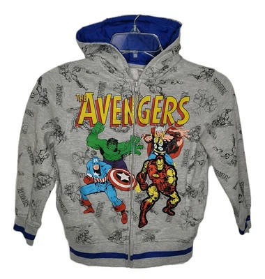 Marvel Avengers Hoodie Boys 6 Gray Full Zip Iron Man Captain America Hulk Hoodie - Image 1 of 4
