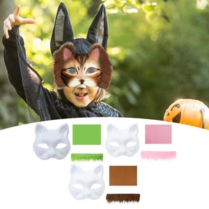 DIY Cat Mask Kit with Fabric Strip and Mesh Sheet for Party, Blank White Mask, - Picture 1 of 14