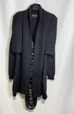 All Saints Dama Charcoal Alpaca Merino Wool Loop Fringe Cardigan Women's US 2 - Image 1 of 4