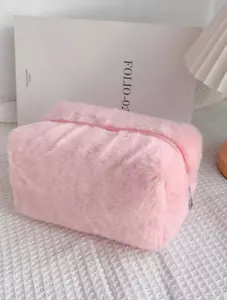 1pc Solid Color Plush Cosmetic Bag, Fuzzy Makeup Bag, Flannel Pencil Case - NEW - Picture 1 of 5