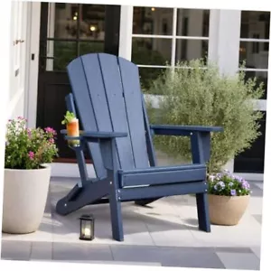 - Durable HDPE Outdoor Furniture for Patio, Lawn Folding Adirondack Chair Blue - Picture 1 of 8