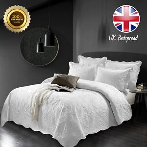 Luxury Embossed Bedspread Quilted Bed Throw Bedding Set King Size + Pillow Shams