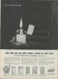 1959 Zippo Lighter Give Dad Sports He Can't Lose Working Grandfather Print Ad - Picture 1 of 1