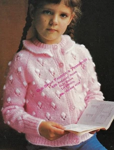 941 GIRLS DK BOBBLE PATTERN CARDIGAN 26-30" 66-76cm KNITTING PATTERN COPY - Picture 1 of 2