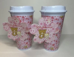 2 San-X Rilakkuma Cherry Blossom Reusable Travel Cups w/ Lids - 16oz NWT - Picture 1 of 10