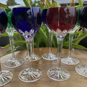 8 bicchieri da vino AJKA Castiglia Albinka taglio a trasparente cristallo multicolore 8 1/4" Hock - Foto 1 di 4