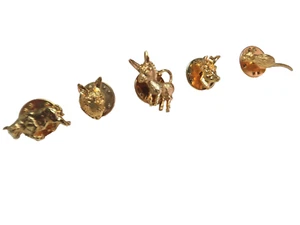 Five Scatter Pins/Lapel Pins/Tie Tacks Gold-tone Bull-Mouse-Deer-Donkey-Wolf - Picture 1 of 14
