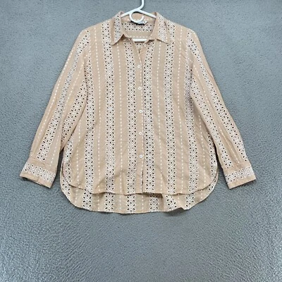 Zara Eyelet Top Womens Medium Openwork Beachy Tan Neutral Coastal Western Beige - Image 1 of 4