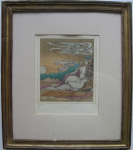 Ernst Fuchs (1930-2015) Bachnymphe Orig Farbradierung signiert 1976 Goldrahmen - Picture 1 of 7