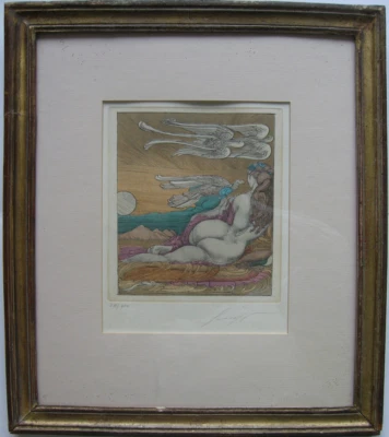 Ernst Fuchs (1930-2015) Bachnymphe Orig Farbradierung signiert 1976 Goldrahmen - Bild 1 von 4