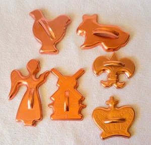 6 Vintage Copper Cookie Cutters Bunny Chicken Angel & more, Lot 101 - Picture 1 of 6