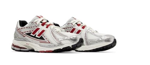 NEW BALANCE 1906R ARGENTO ROSSO METALLIZZATO UK 9 SCARPE DA GINNASTICA AUTENTICHE