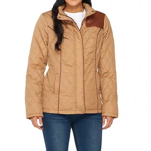 DENNIS BASSO Size S Water Resistant Quilted Jacket with Zip Out Hood COGNAC - Picture 1 of 5