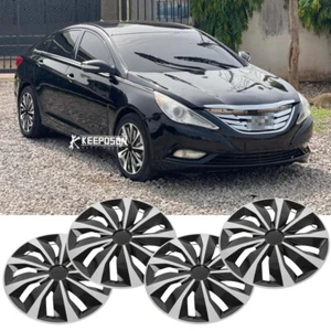 16" Set of 4 Black Wheel Covers Rim Snap On Hub Cap For Hyundai Sonata 2006-2010 - Picture 1 of 9