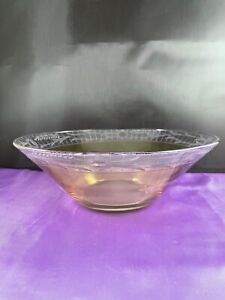 ART DECO WESTMORELAND YELLOW STAINED CUT GLASS FORT DEERBORN 11” CONSOLE BOWL 