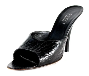 GUCCI by TOM FORD Sandalias Mules Tacones Apilados Piel de Cocodrilo Negro De Colección 10 - Imagen 1 de 16