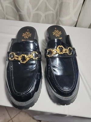 Sam & Libby Reese Black Loafer Womens Sz 9 Lug Sole Chunky Slip On Mule Shoe - Image 1 of 4