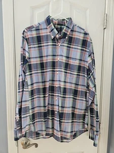 J.Crew Men's Summer Plaid Pink Blue Long Sleeve Button Up Shirt Large - Picture 1 of 3